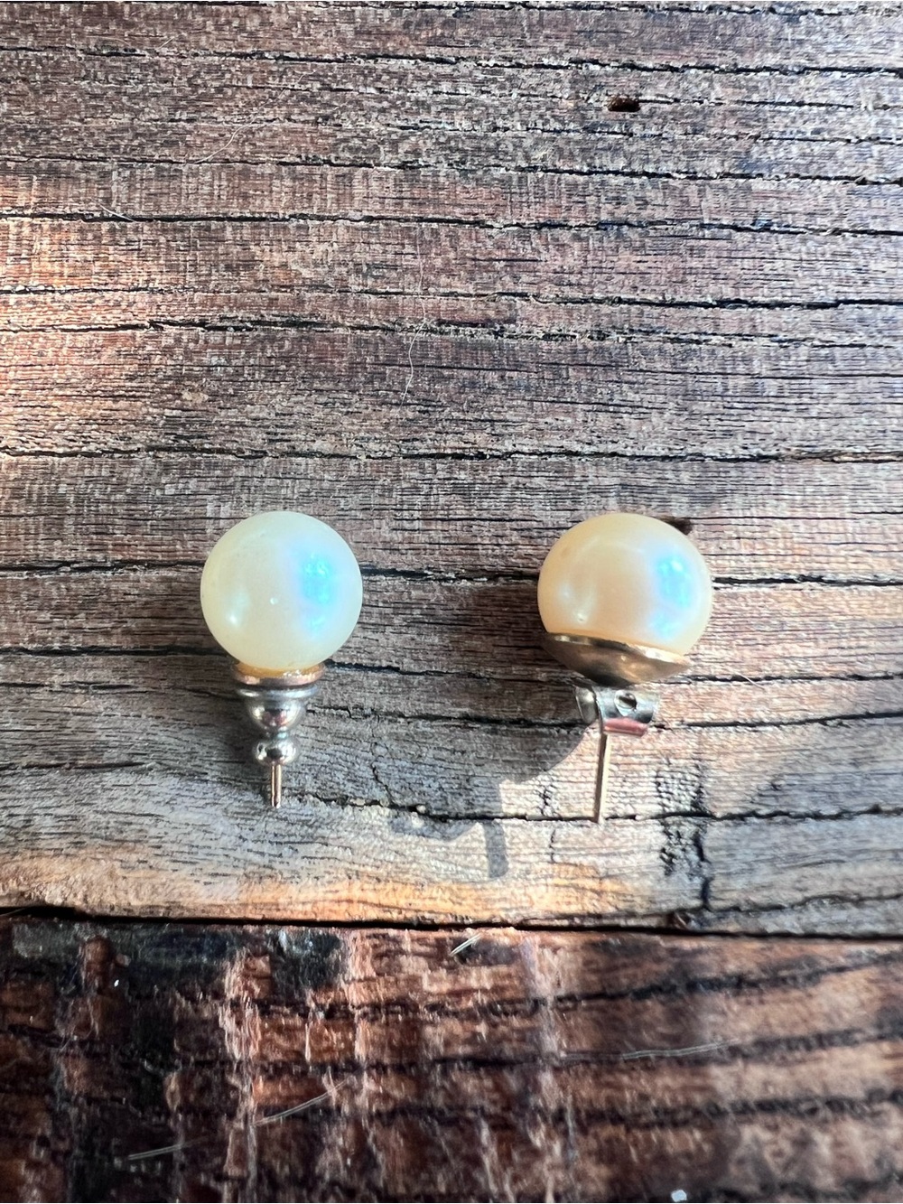 Classic Cream Pearl Stud Earrings with Silver Accents